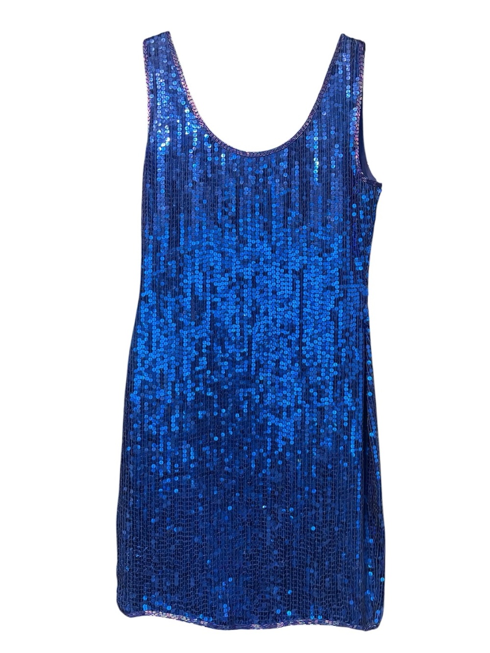 Vintage Women's Sequin Mini Dress Expressions Blue Shift Dress Size 12 100% Silk
